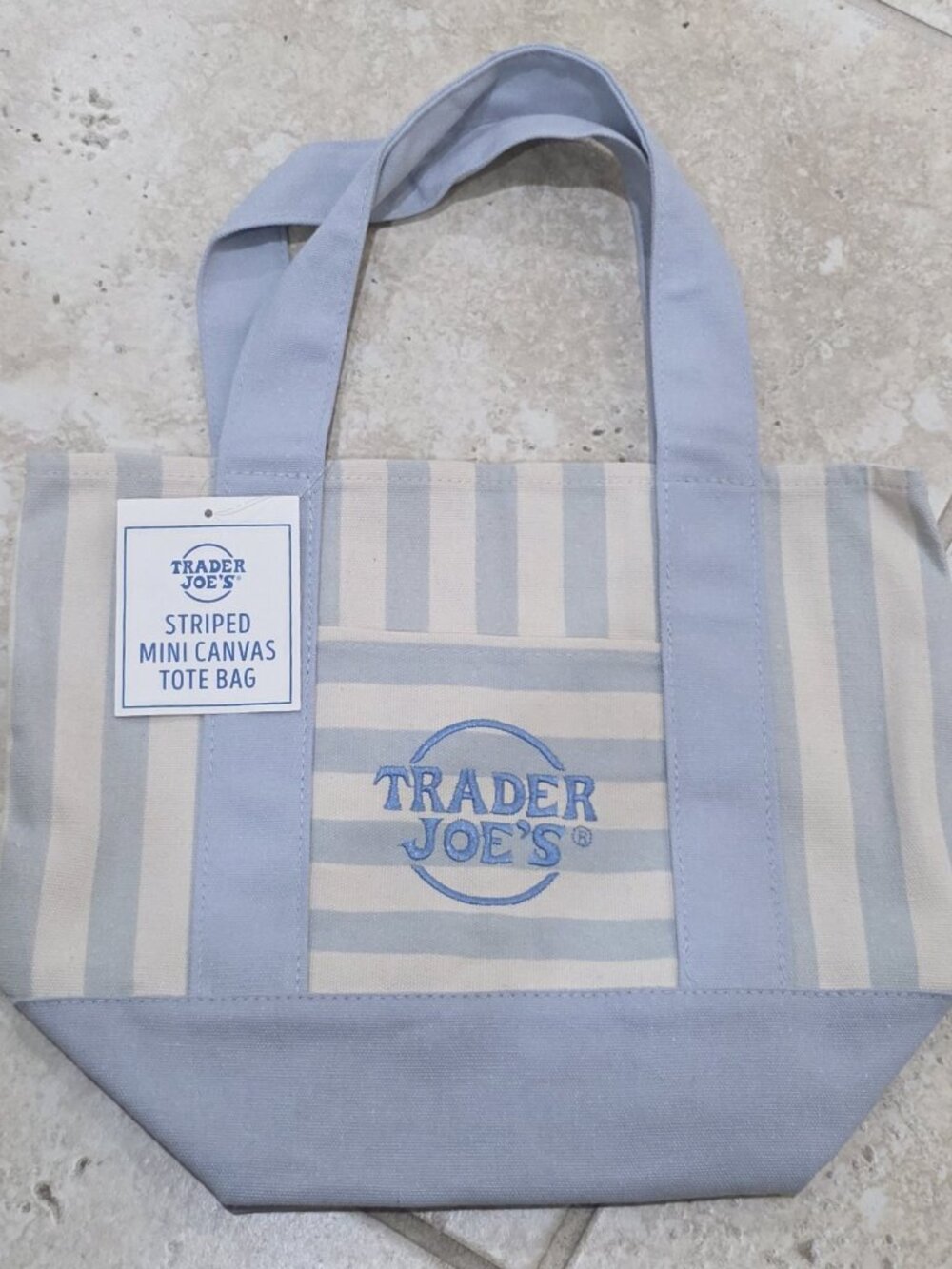 Trader Joe's Mini Canvas Tote - Blue Stripe